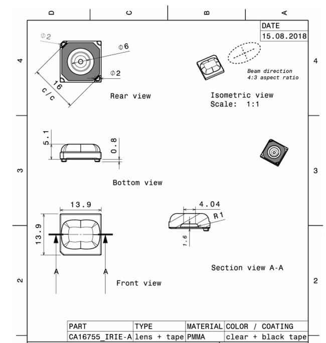 Chart - Ledil IRIE-A LED Lighting Lens Assembly